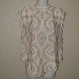 $385 Sz 34 0 XS/S By Malene Birger Beige Print Sleeveless Blouse